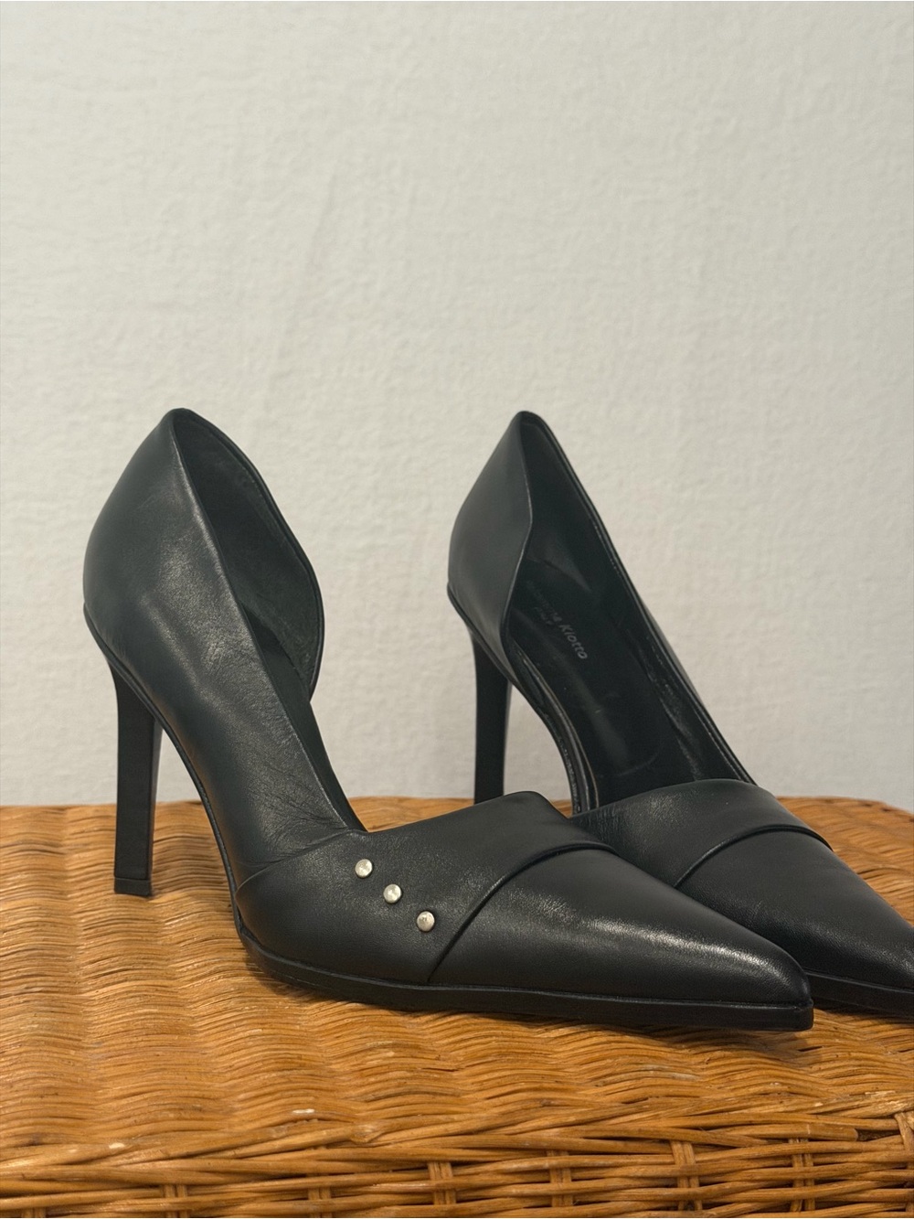 Black Pointed Toe Stiletto Heels with Accent Studs